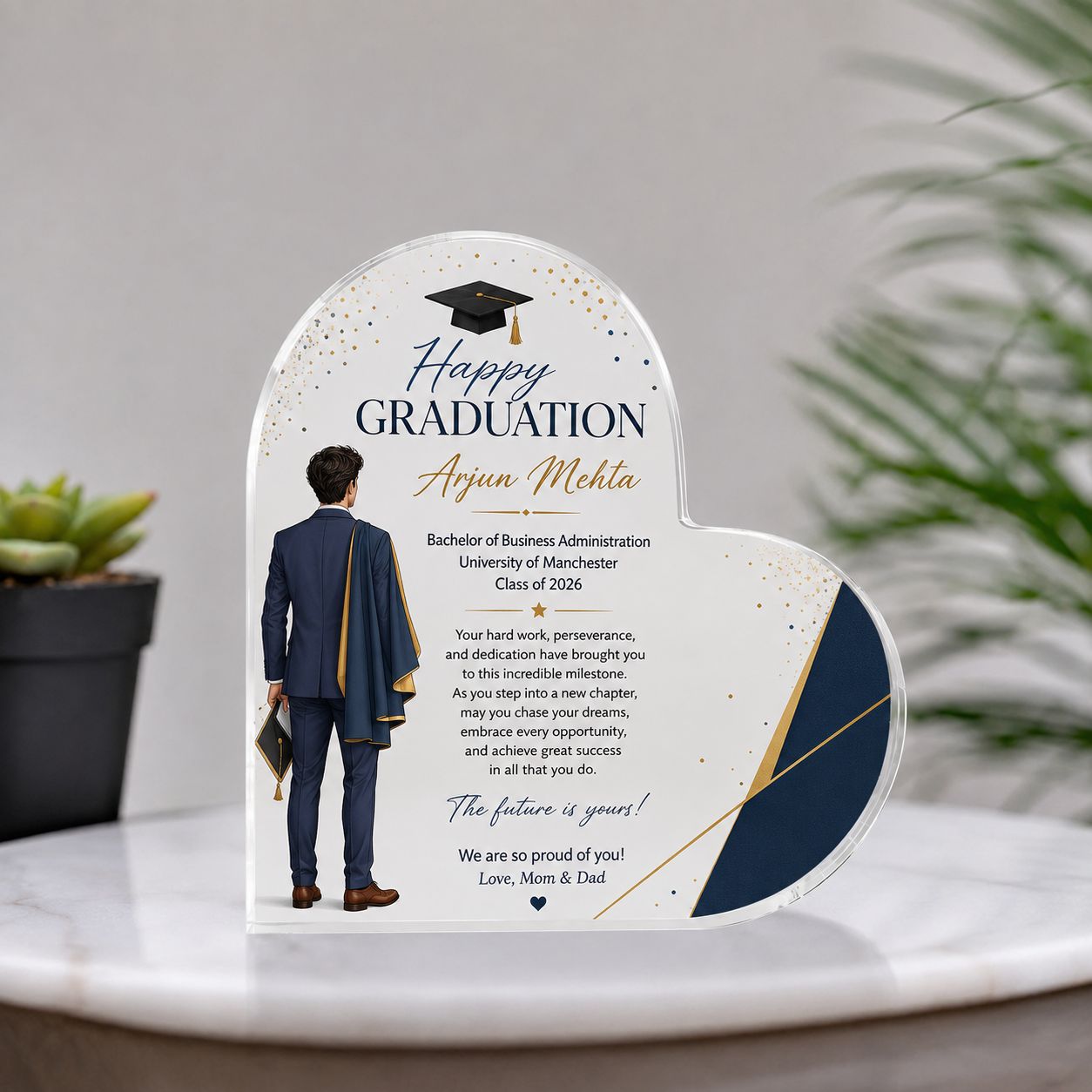 Personalised Heart-Shaped Male Graduation Acrylic Keepsake